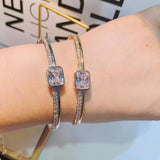 HIBRIDE Spring Trendy Luxury Stackable Statement Bangle Full Cubic Zircon Crystal Dubai Silver Bracelets B-48