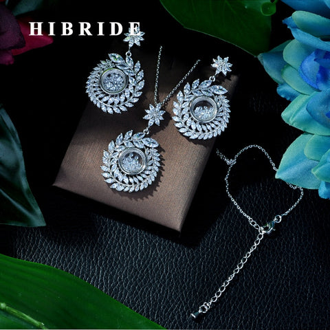 HIBRIDE TOlive Shape AAA Cubic Zirconia Bridal Wedding Jewelry Sets