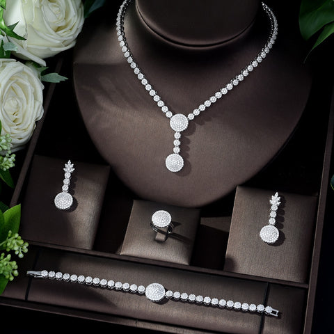 HIBRIDE Round Shape AAA Cubic Zirconia Necklace and Earrings Sets