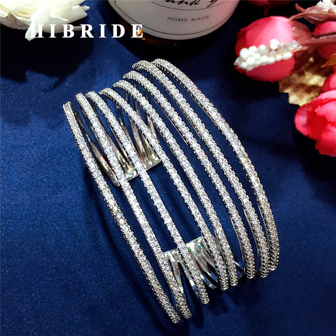 HIBRIDE AAA Cubic Zirconia Adjustable Open Baguette Bracelet Bangles B-116