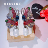 HIBRIDE Butterfly Shape AAA Cubic Zirconia Big Stud Earrings E-551