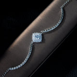 HIBRIDE Trendy Exquisite Square & Water Drop Micro Pave Zirconia Crystal Cuff Bracelet Bangle