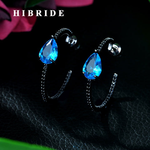 HIBRIDE Geometric Blue Hoop Earrings Cubic Zirconia Earrings E-113