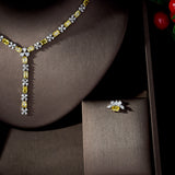 HIBRIDE Trendy Yellow Color Necklace Earrings AAA Cubic Zirconia Jewelry Set
