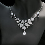 HIBRIDE Unique Design Brazil Style Leaf Shape CZ Pendant Necklace Earring Sets