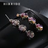 HIBRIDE Vintage Long Drop Flower Cubic Zircon Pendant Earrings