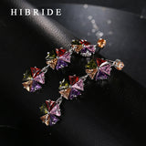HIBRIDE Vintage Long Drop Flower Cubic Zircon Pendant Earrings