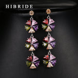 HIBRIDE Vintage Long Drop Flower Cubic Zircon Pendant Earrings