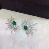 HIBRIDE White And Greeen Rhinestone Stone Asterism Stud Earrings E-419