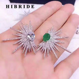 HIBRIDE White And Greeen Rhinestone Stone Asterism Stud Earrings E-419