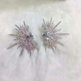 HIBRIDE White And Greeen Rhinestone Stone Asterism Stud Earrings E-419