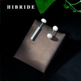 HIBRIDE White Gold Cubic Zirconia Paved Stud Earrings E-246