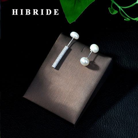 HIBRIDE White Gold Cubic Zirconia Paved Stud Earrings E-246