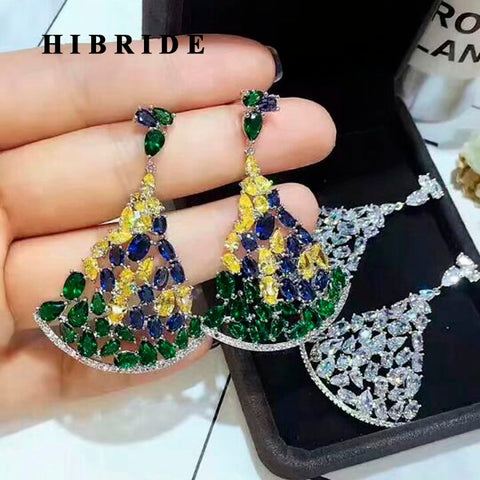 HIBRIDE Brazil Style Colorful Cubic Zirconia Wedding Drop Earrings E-559