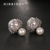 HIBRIDE Double Sides Rhinestones Water Drop Elegant Faux Pearl Earrings E-03