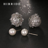 HIBRIDE Double Sides Rhinestones Water Drop Elegant Faux Pearl Earrings E-03