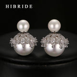 HIBRIDE Double Sides Rhinestones Water Drop Elegant Faux Pearl Earrings E-03