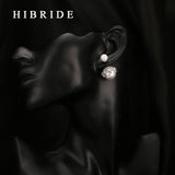 HIBRIDE Double Sides Rhinestones Water Drop Elegant Faux Pearl Earrings E-03