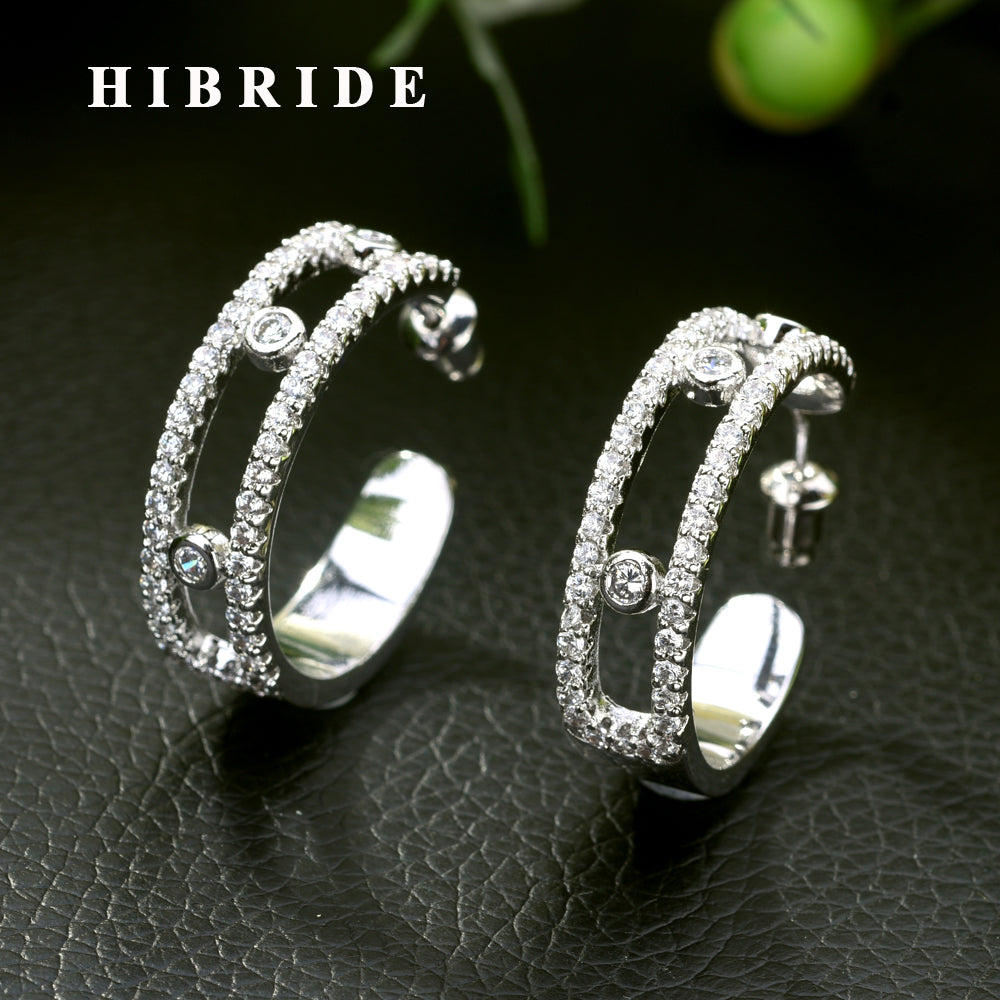 HIBRIDE White Round Hoop Earrings Micro Cubic Zirconia E-454
