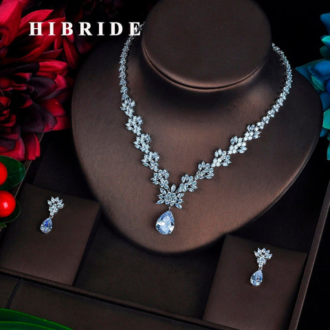 HIBRIDE luxury Clear Crystal Zircon Water Drop Jewelry Sets