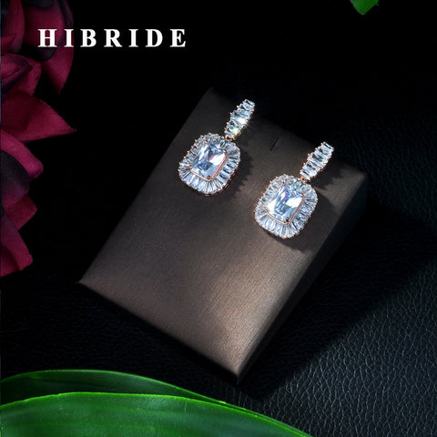 HIBRIDE Romantic CZ Crystal Green Bridal Wedding Chandelier Earring E-224