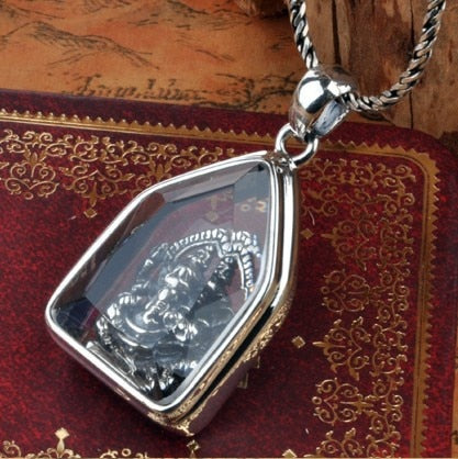 925 Silver Ganesha vintage Thai amulet pendant necklace