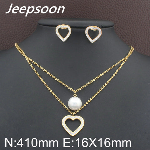 Heart Pattern Stainless Steel Jewelry 2 Colors pendant and earring sets SBJFPWCC