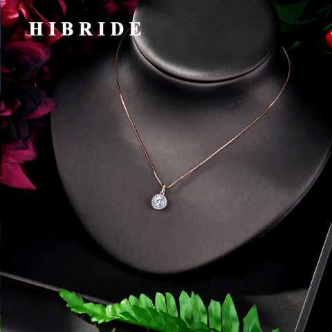 Hibride Sparkling Tear Drop Zirconia Crystal Zircon Pendant Chain Necklaces