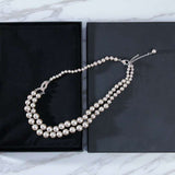 Classic double strand of pearls Necklace AAA CZ Crystals