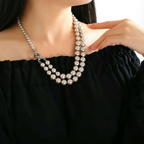 Classic double strand of pearls Necklace AAA CZ Crystals