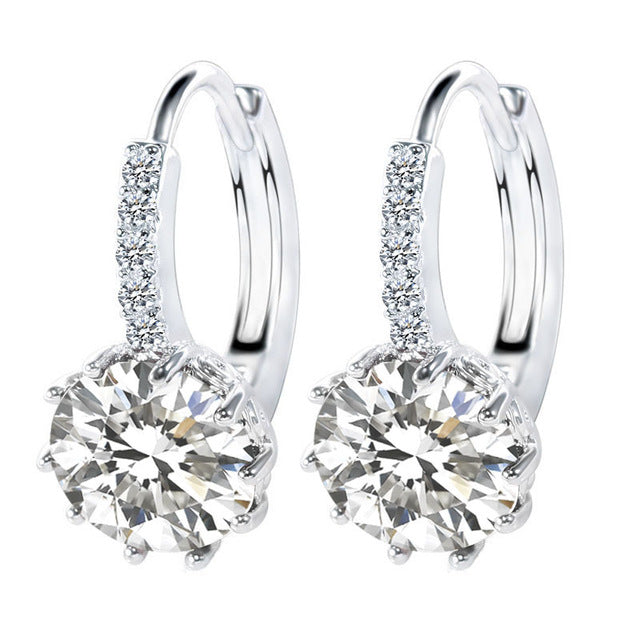 White/Yellow Gold Color Plated CZ Zircon Hoop Earrings
