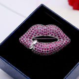 AAA zircon brooch Sexy Crystal Rhinestone Red Lips Brooch Pin