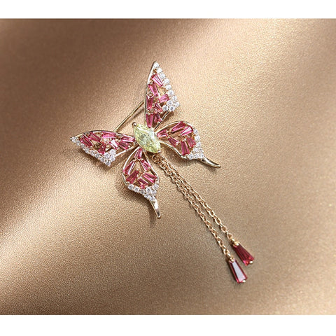 Rhinestone-encrusted two-colour phoenix-tail butterfly brooch