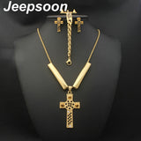 Stainless Steel Metal Gold colors Necklace And Earrings Jewelry Set SDNDANKD