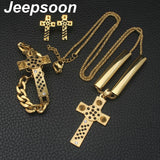 Stainless Steel Metal Gold colors Necklace And Earrings Jewelry Set SDNDANKD