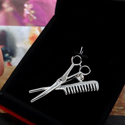 Comb Scissors Barber Tools Corsage Brooch Pin