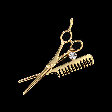 Comb Scissors Barber Tools Corsage Brooch Pin
