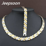 Stainless Steel Metal Silver and gold color Necklace And Bracelet Jewelry Set SFKGCOEI