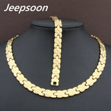 Stainless Steel Metal Silver and gold color Necklace And Bracelet Jewelry Set SFKGCOEI