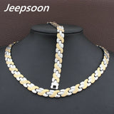 Stainless Steel Metal Silver and gold color Necklace And Bracelet Jewelry Set SFKGCOEI