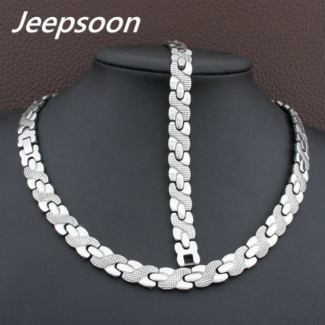 Stainless Steel Metal Silver and gold color Necklace And Bracelet Jewelry Set SFKGCOEI