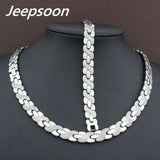 Stainless Steel Metal Silver and gold color Necklace And Bracelet Jewelry Set SFKGCOEI