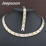 Stainless Steel Metal Silver and gold color Necklace And Bracelet Jewelry Set SFKGCOEI