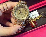 Luxury Steel Full Rhinestone Crystal  Gold Quartz watch