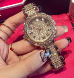 Luxury Steel Full Rhinestone Crystal  Gold Quartz watch