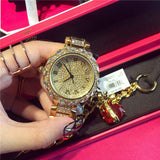 Luxury Steel Full Rhinestone Crystal  Gold Quartz watch