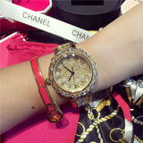 Luxury Steel Full Rhinestone Crystal  Gold Quartz watch