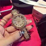 Luxury Steel Full Rhinestone Crystal  Gold Quartz watch