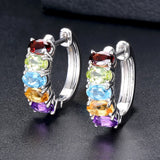 Hutang Multi Gemstone Jewelry Sets Earrings Ring 925 Silver Natural Amethyst Garnet Citrine