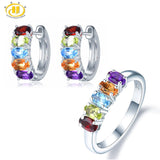 Hutang Multi Gemstone Jewelry Sets Earrings Ring 925 Silver Natural Amethyst Garnet Citrine